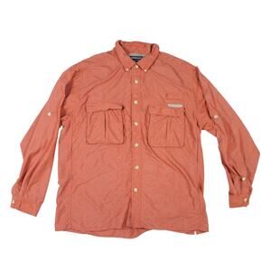 Exofficio Men Fishing Shirt Red Salmon Vented Breathable Roll Up Sleeves sz L